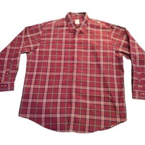 Brooks Bros Men's XXL Non-Iron Dress Shirt Red Tartan Plaid 100% Supima Cotton